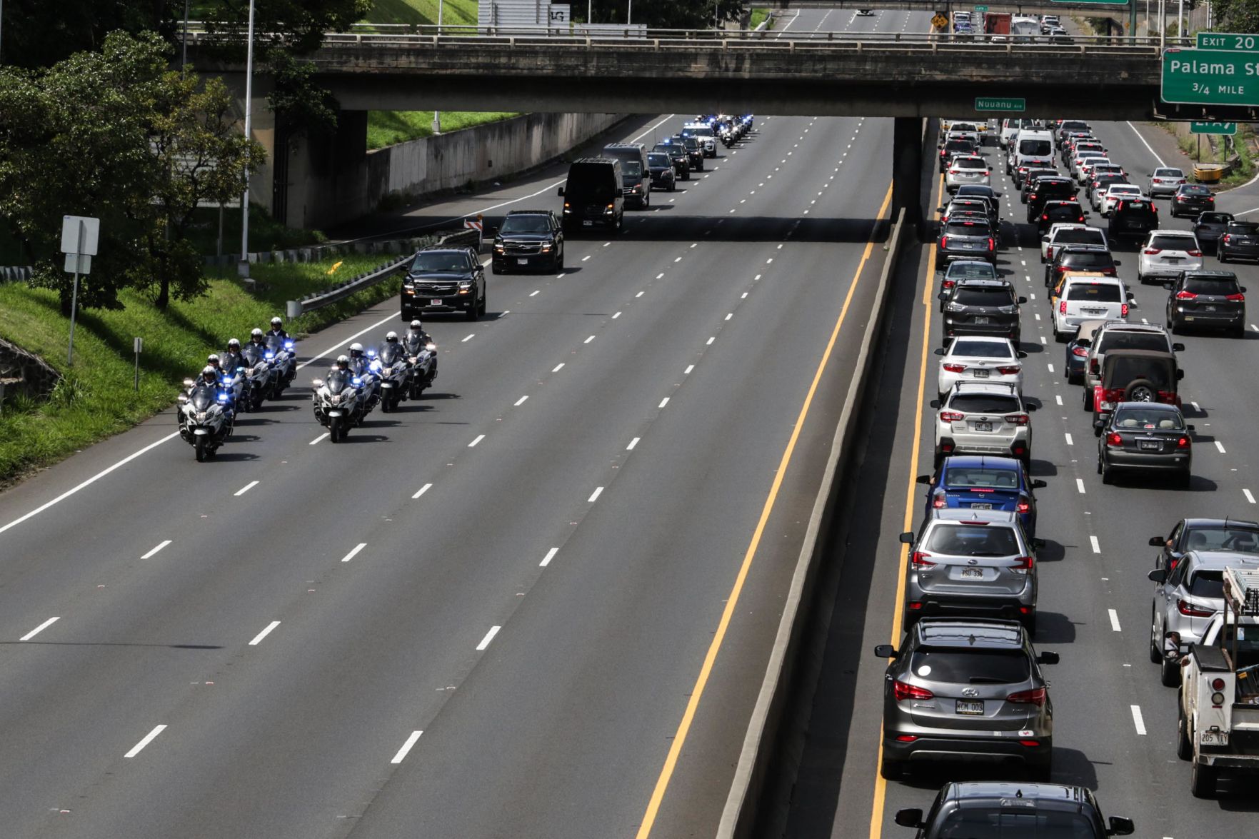 Police motorcade escorting fallen officer Kaulike Kalama